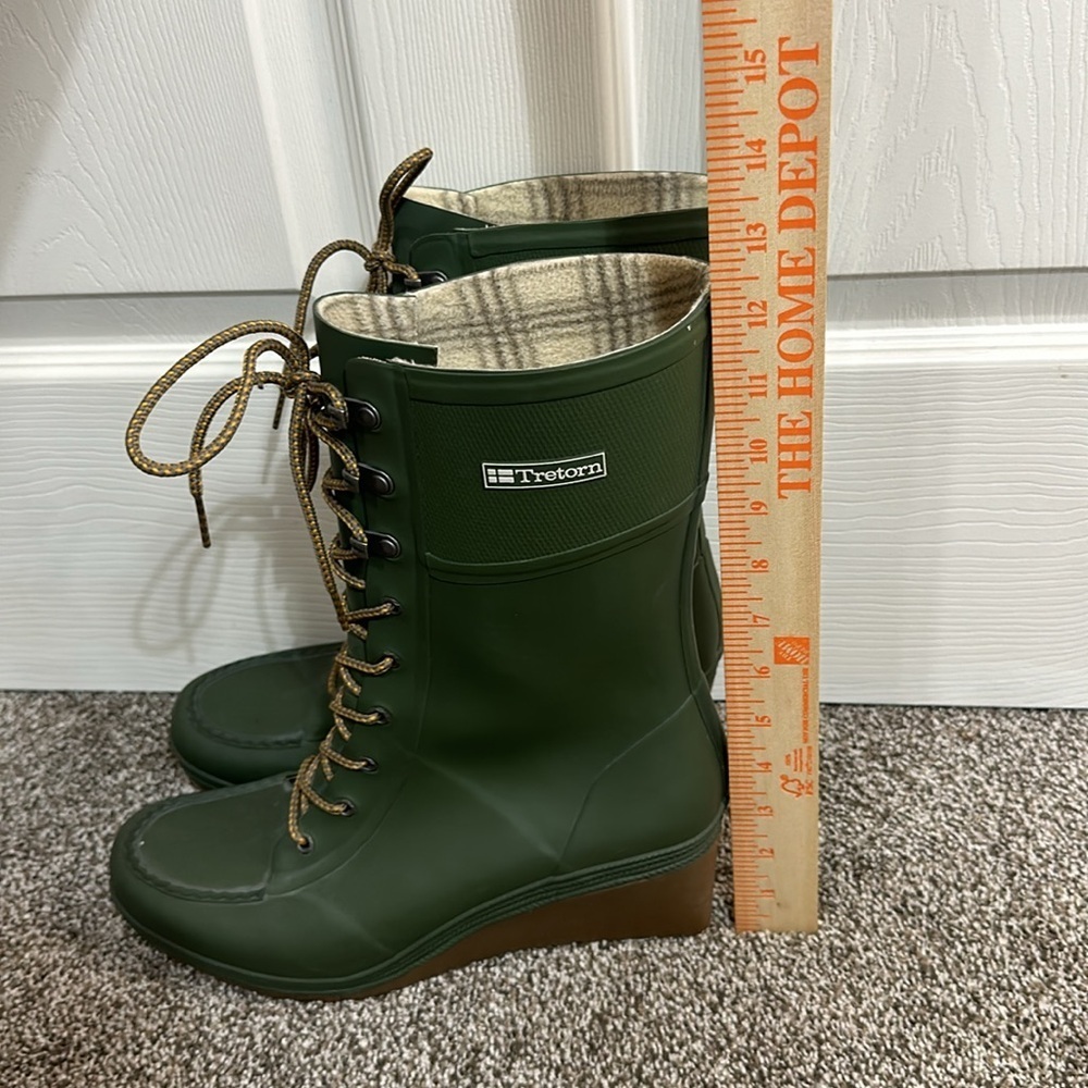 Tretorn Green Lace-Up Wedge Rain Boots - Picture 8 of 13